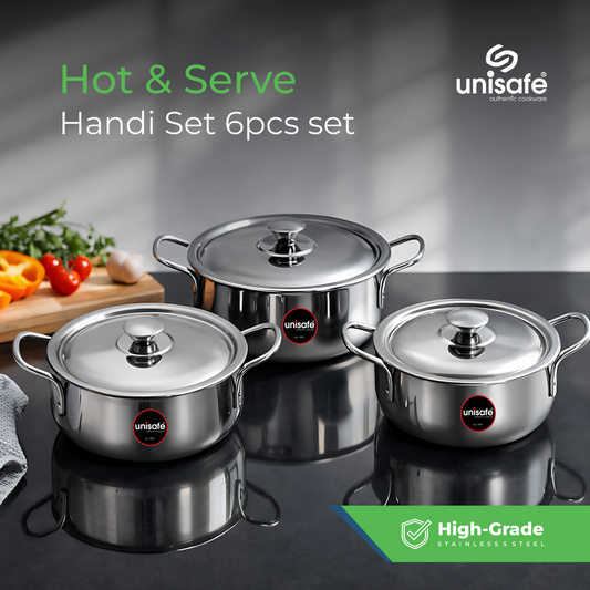 UNISAFE Stainless Steel Hot & Serve 6 Pcs set with SS Lid