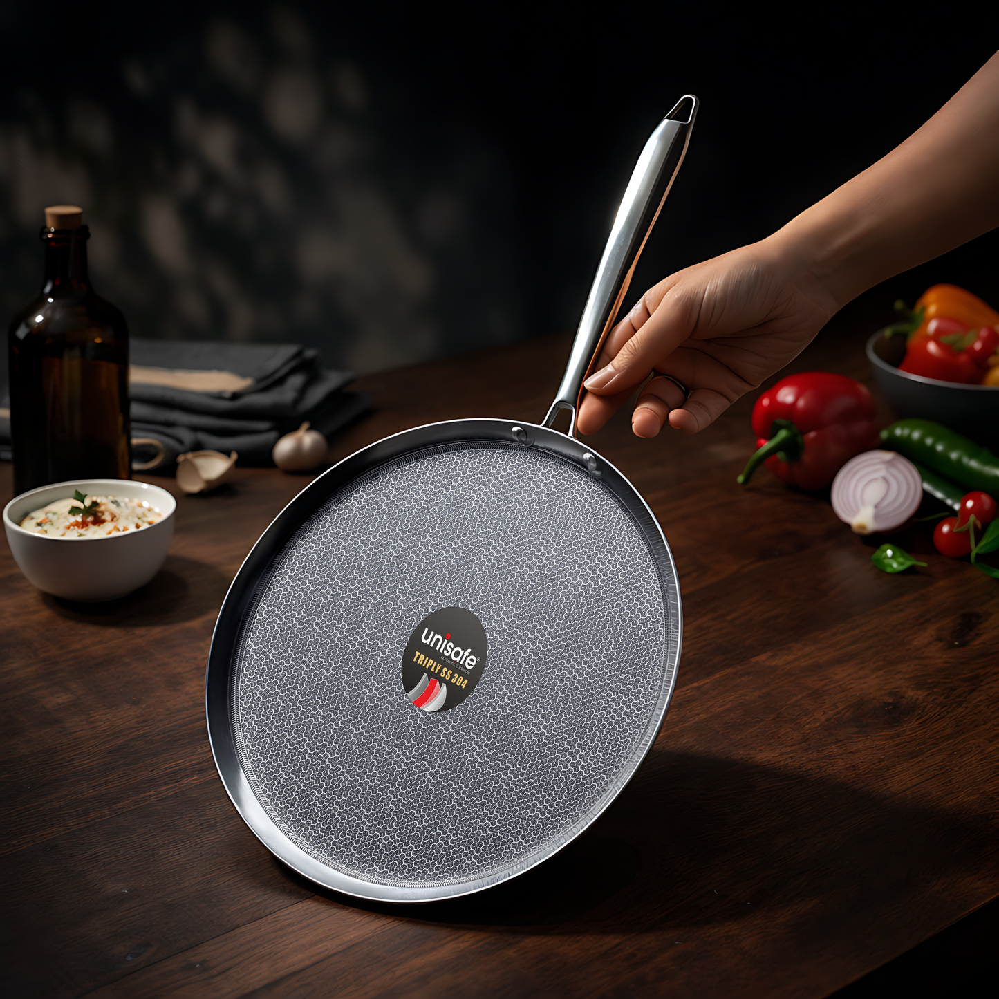 UNISAFE Triply Honeycomb 30cm Non-Stick Dosa Tawa