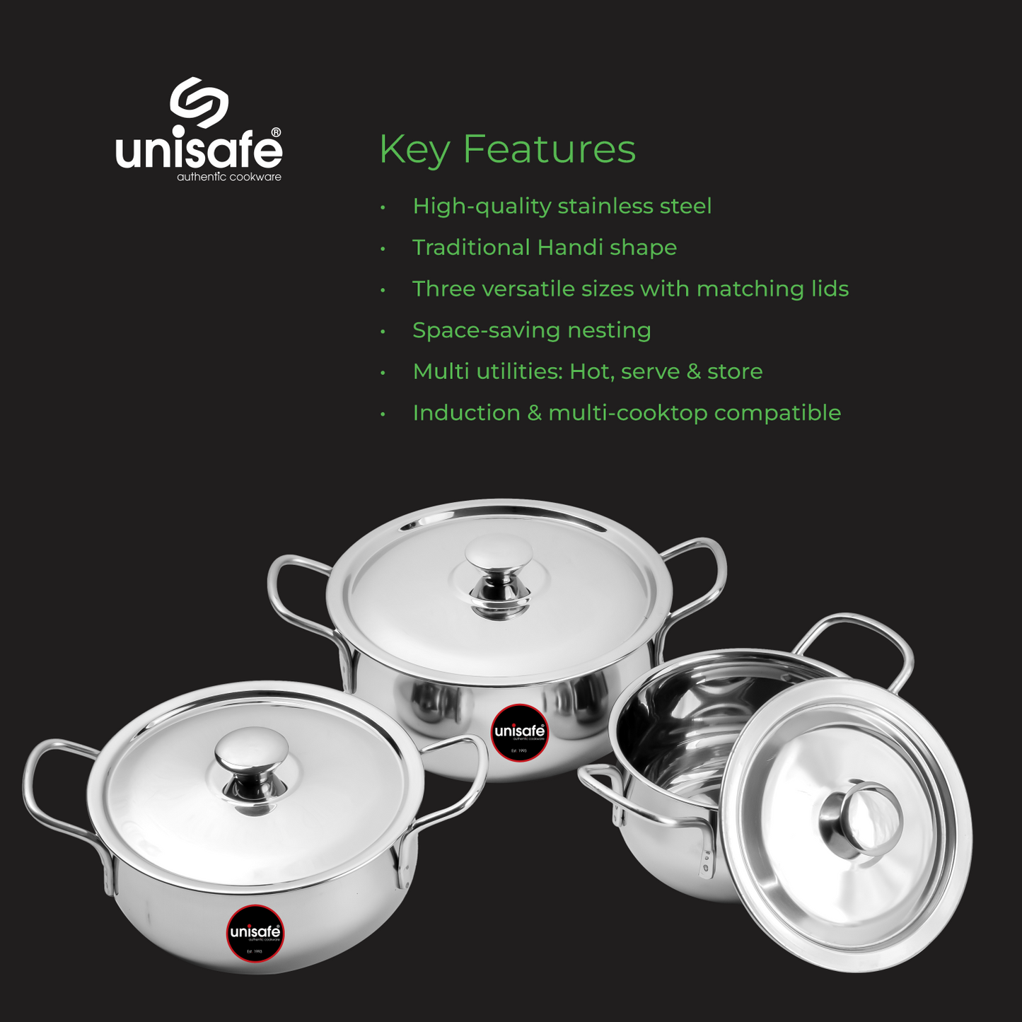 UNISAFE Stainless Steel Hot & Serve 6 Pcs set with SS Lid