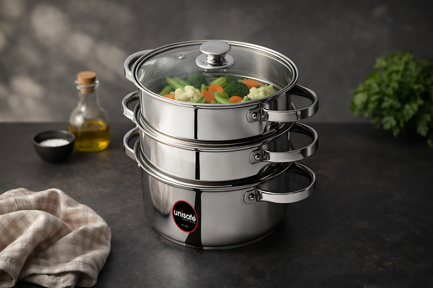 UNISAFE Stainless Steel 3-Tier 20cm Multi Steam Cooker
