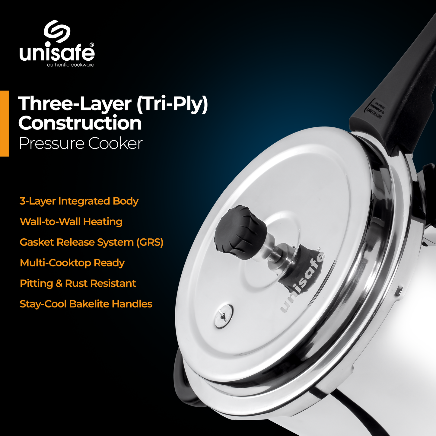 UNISAFE 5l Triply Platinum Tri-Pro outerlid Pressure Cooker
