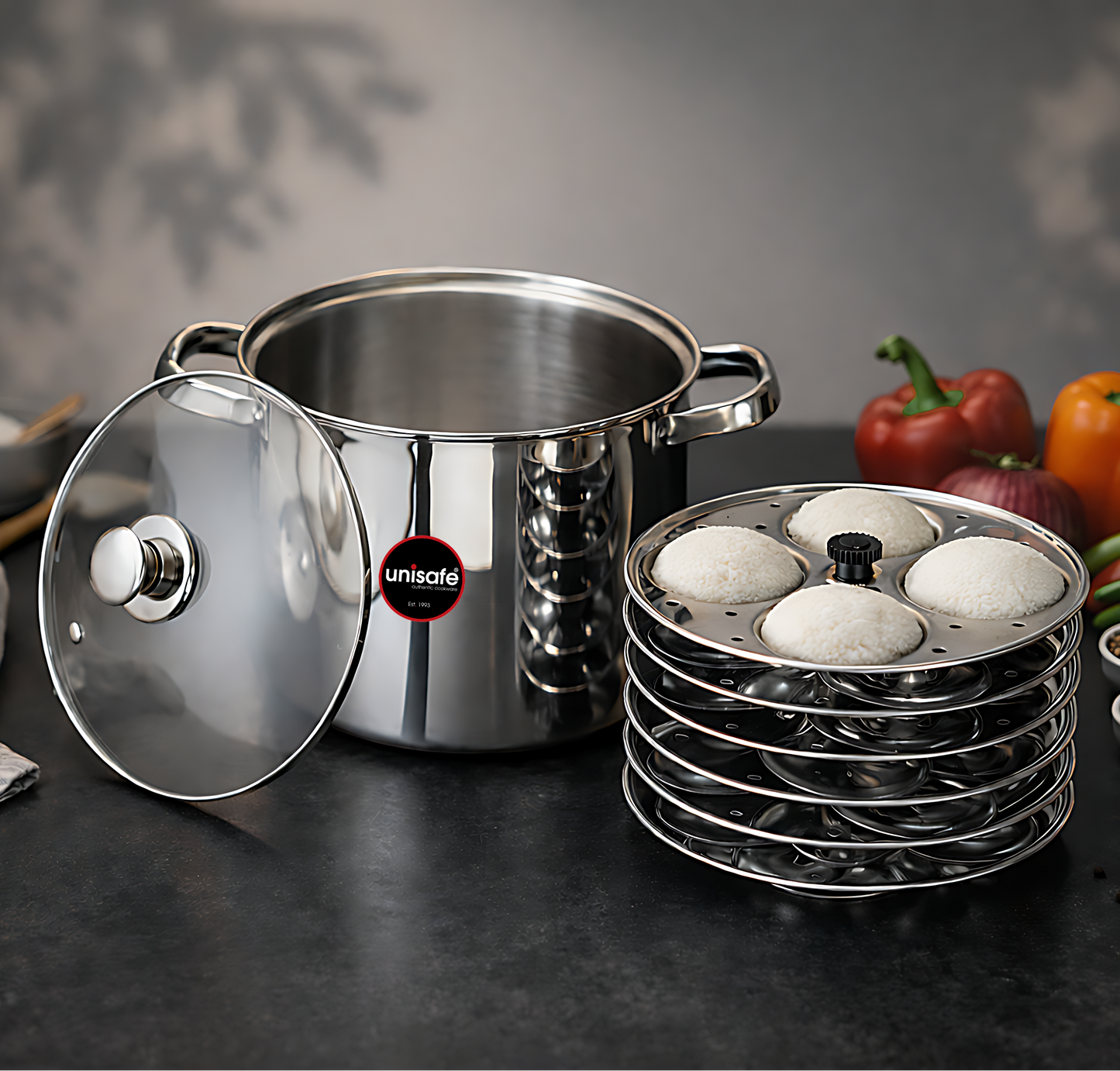 UNISAFE Stainless Steel Idli cooker-6 Plates(24 Idlis)