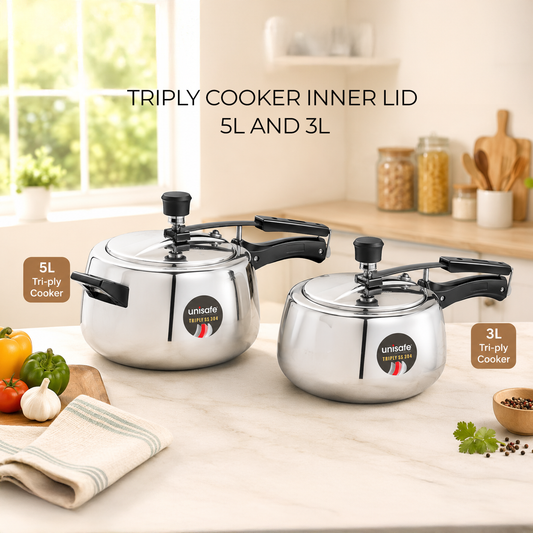 UNISAFE 3l & 5l Triply Platinum Tri-Pro Combo Inner Lid Pressure Cooker