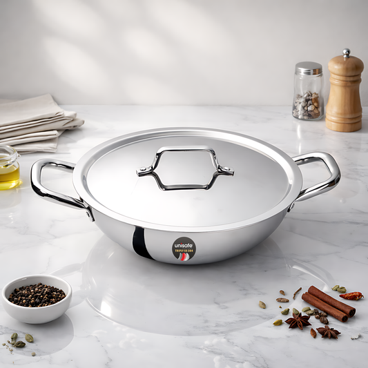UNISAFE 24cm Tri-Ply Kadai With Stainless Lid