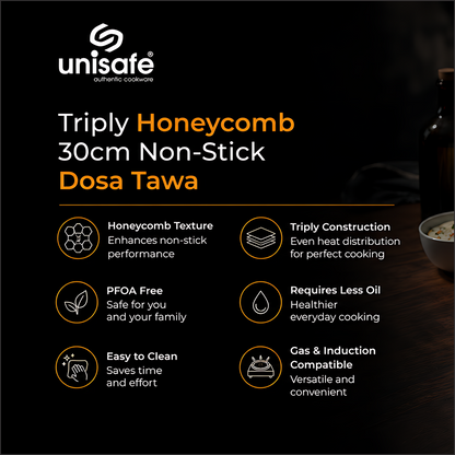 UNISAFE Triply Honeycomb 30cm Non-Stick Dosa Tawa
