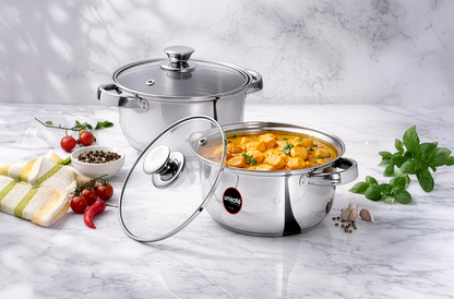 UNISAFE Stainless Steel Cook & Serve 4 Pcs set with Glass Lid