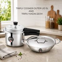 UNISAFE Triply Combo | 3L Outerlid Pressure Cooker + 22cm| 2L Kadai with SS Lid