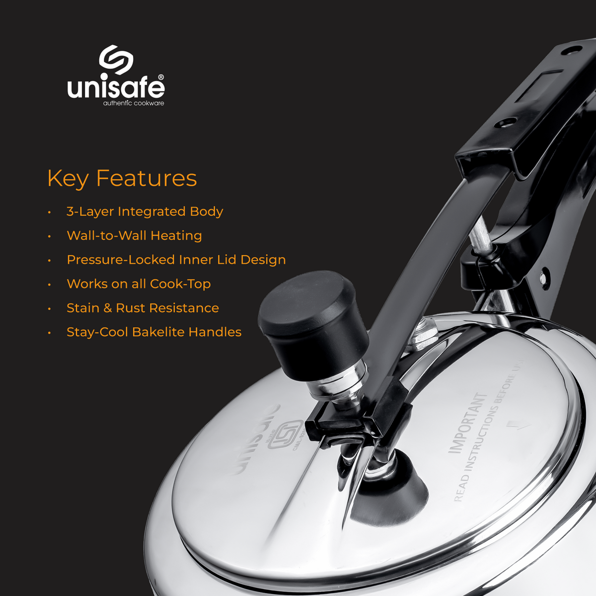 UNISAFE Triply Combo | 3L Innerlid Pressure Cooker + 24cm| 2.5L Kadai with SS Lid