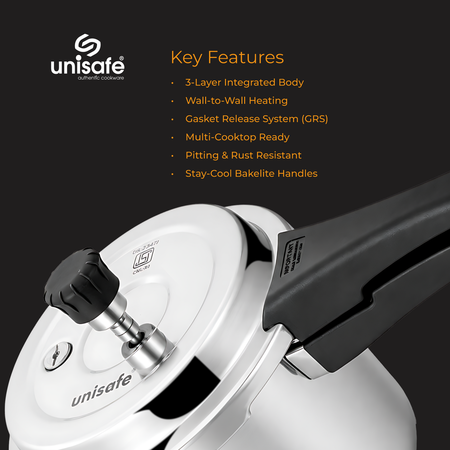 UNISAFE 3l Triply Platinum Tri-Pro outerlid Pressure Cooker