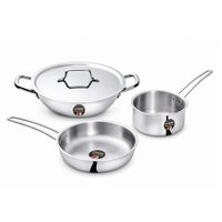 UNISAFE Tri-Ply Cookware Set | 24cm Kadai with SS Lid, 20cm Frypan & 14cm Saucepan