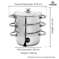 UNISAFE Stainless Steel 3-Tier 20cm Multi Steam Cooker