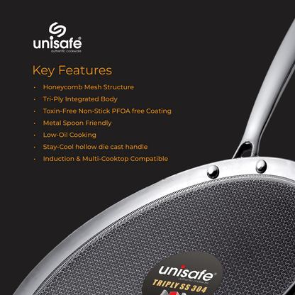 UNISAFE Triply Honeycomb 30cm Non-Stick Dosa Tawa
