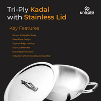 UNISAFE Triply Combo | 3L Innerlid Pressure Cooker + 24cm| 2.5L Kadai with SS Lid