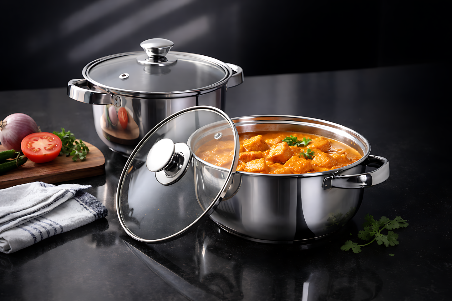 UNISAFE Stainless Steel Cook & Serve 4 Pcs set with Glass Lid