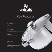 UNISAFE Stainless Steel Cook & Serve 4 Pcs set with Glass Lid