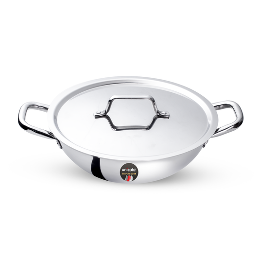 UNISAFE 22cm Tri-Ply Kadai With Stainless Lid
