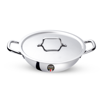 UNISAFE 28cm Tri-Ply Kadai with Stainless Lid