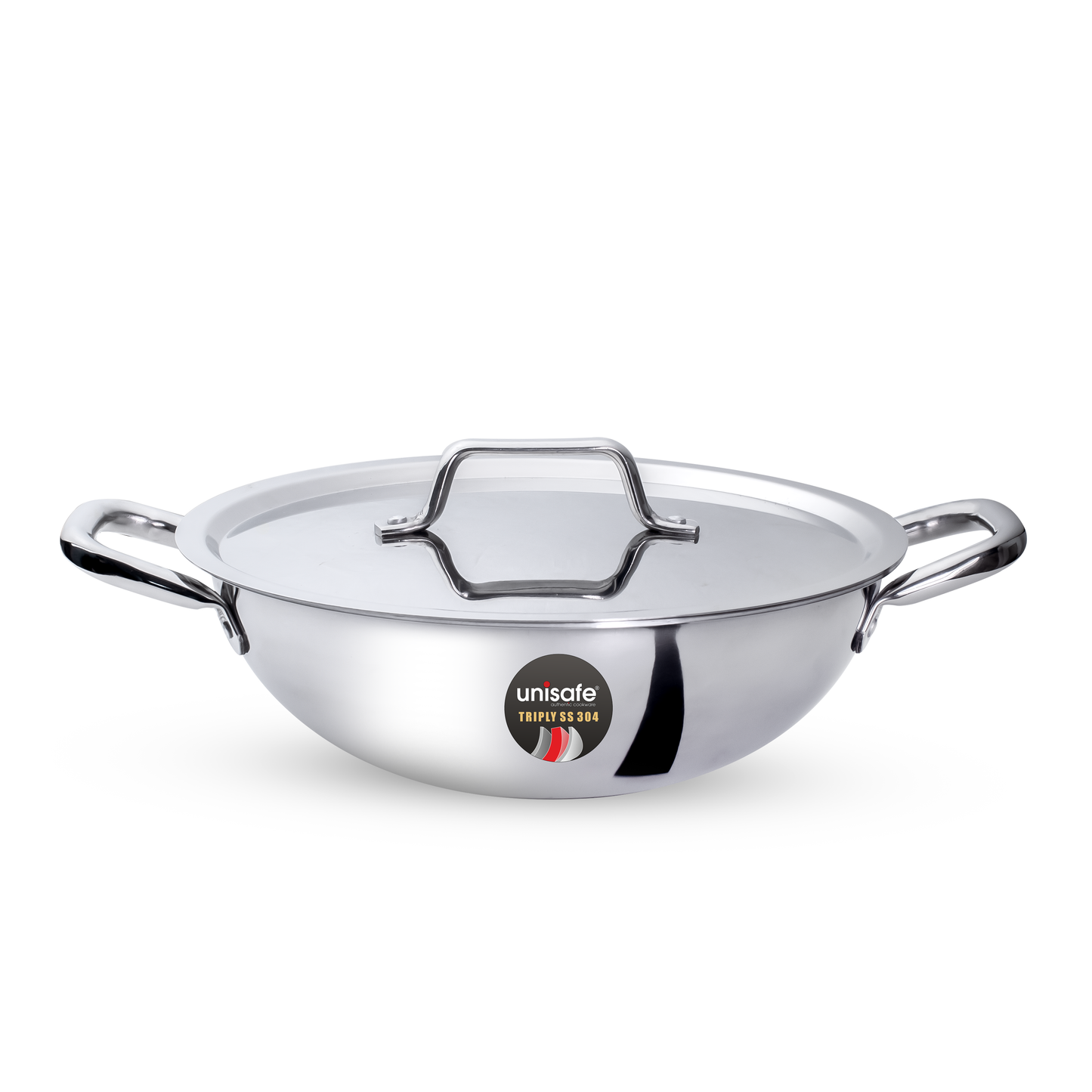 UNISAFE 22cm Tri-Ply Kadai With Stainless Lid