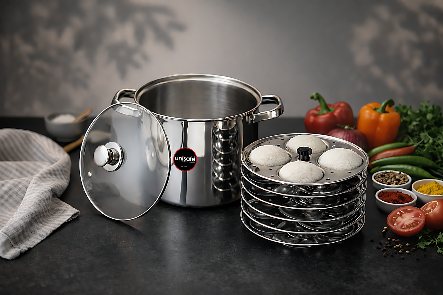 UNISAFE Stainless Steel Idli cooker-6 Plates(24 Idlis)