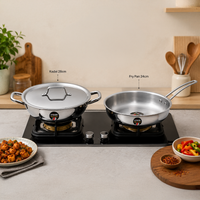 UNISAFE Tri-Ply Cookware Set | 26cm Kadai with SS Lid, 24cm Frypan