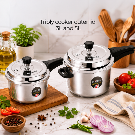 UNISAFE 3l & 5l Triply Platinum Tri-Pro outerlid Combo Pressure Cooker