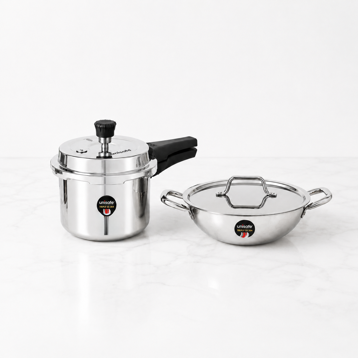 UNISAFE Triply Combo | 3L Outerlid Pressure Cooker + 22cm| 2L Kadai with SS Lid