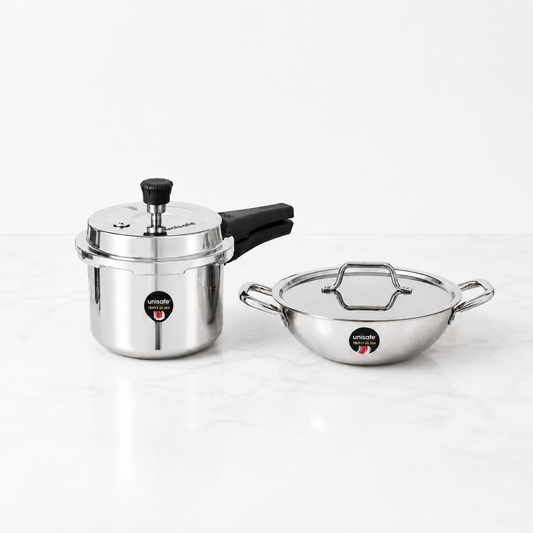 UNISAFE Triply Combo | 3L Outerlid Pressure Cooker + 22cm| 2L Kadai with SS Lid