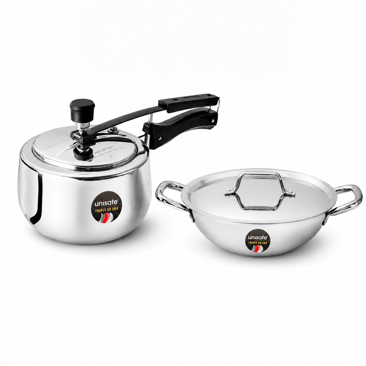 UNISAFE Triply Combo | 3L Innerlid Pressure Cooker + 24cm| 2.5L Kadai with SS Lid