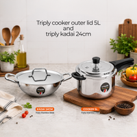 UNISAFE Triply Combo | 5L Outerlid Pressure Cooker + 24cm| 2.5L Kadai with SS Lid